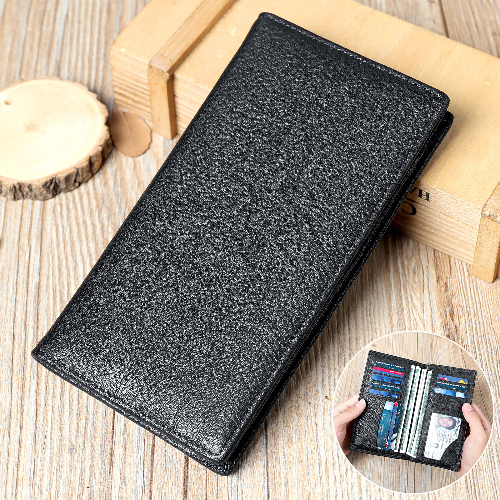 Malente Crazy Horse Leather Men's Long Wallet Premium Feeling Head Layer Cowhide Vintage Full Leather Money Clip Magnetic Suit Bag
