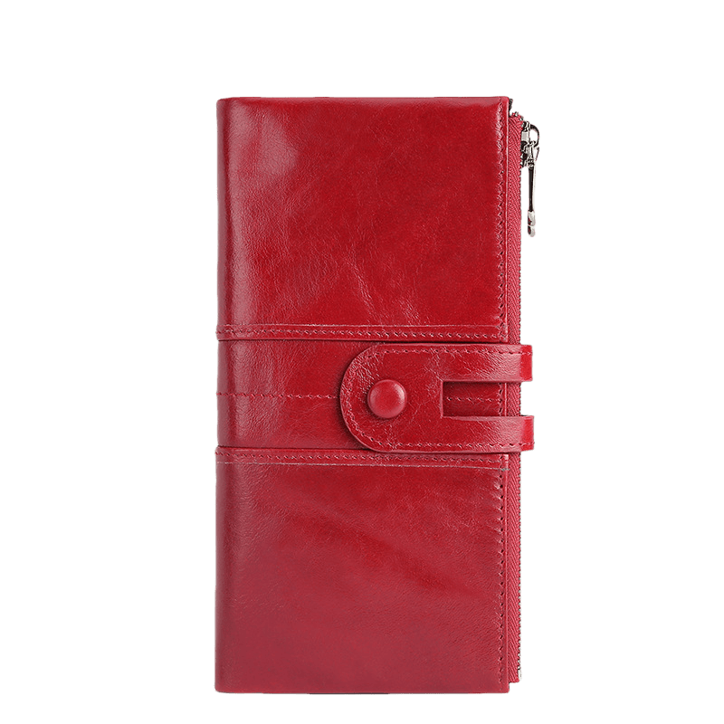 Women's Leather Wallet Large Capacity Multi Card Position Concealed Buckle Coin Purse Vintage Simple Long Wallet Female