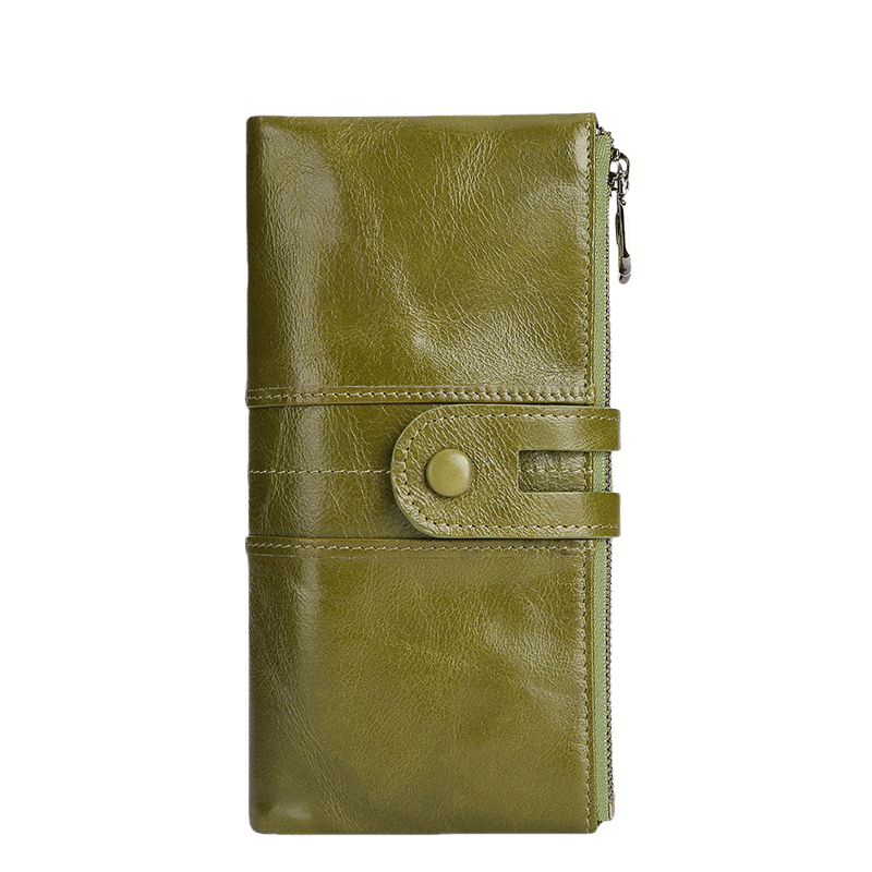 Women's Leather Wallet Large Capacity Multi Card Position Concealed Buckle Coin Purse Vintage Simple Long Wallet Female