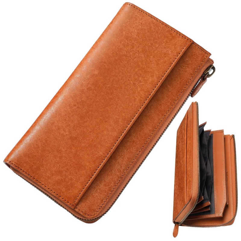 Men's Premium Feeling Cowhide Leather Zipper Long Clutch Men's Wallets