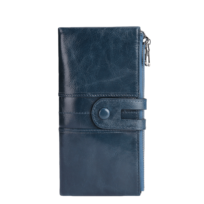 Women's Leather Wallet Large Capacity Multi Card Position Concealed Buckle Coin Purse Vintage Simple Long Wallet Female