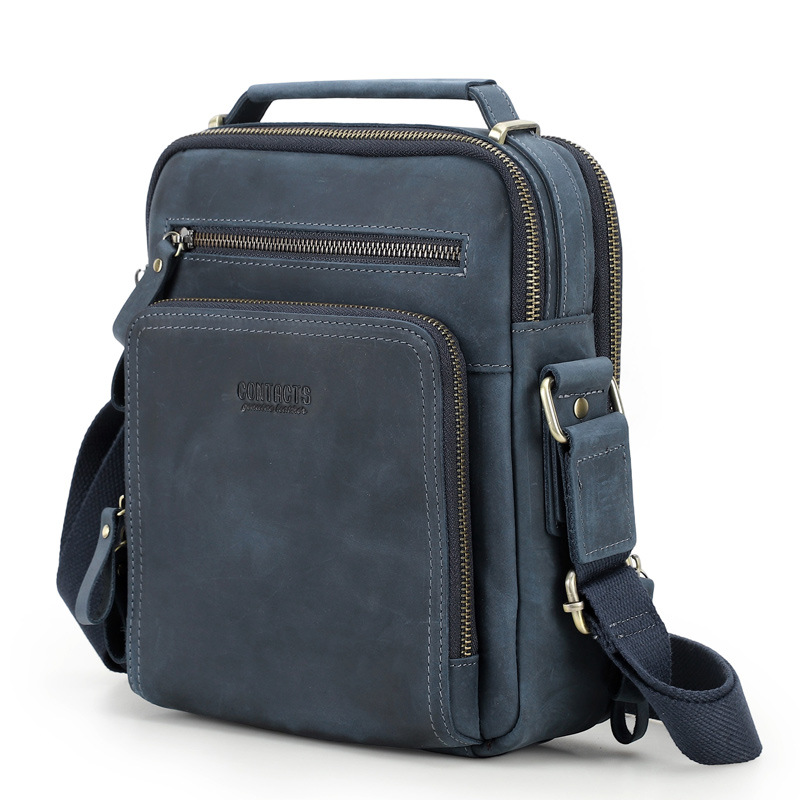 Black Angel Vintage Crazy Horse Cowhide Men's Crossbody Bag Multifunctional Casual Men's Dual Purpose Genuine Leather Handbag Shoulder Bag